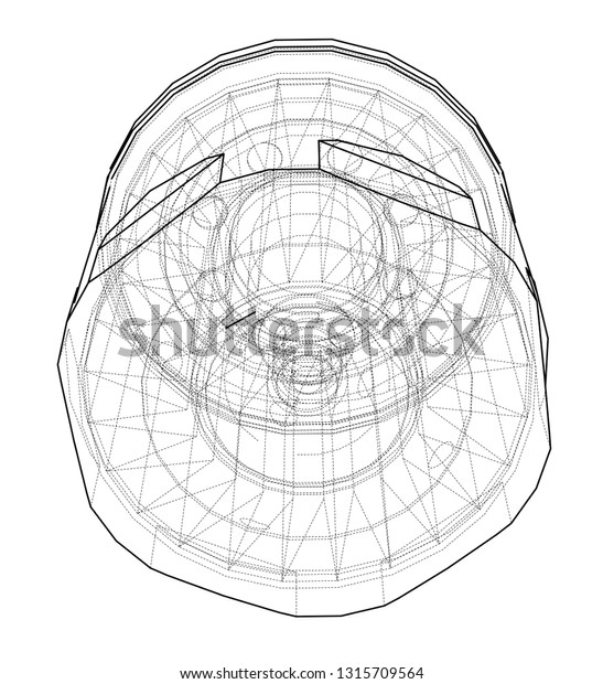 Vector oil filter concept. Vector rendering of\
3d. Wire-frame style. The layers of visible and invisible lines are\
separated