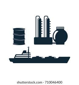vector oil fuel barrel, refinery, tanker simple flat icon pictogram set isolated on a white background. Gas oil fuel, energy power petroleum industry symbol, sign