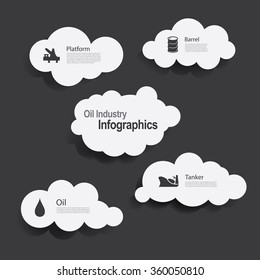 Vector oil industry icons in cloud frames.
