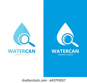 Vector of oil and loupe logo combination. Drop and magnifying glass symbol or icon. Unique water, aqua and search logotype design template.