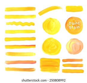 Vector oil paint texture stains set. Yellow colors.