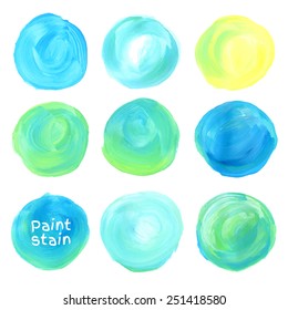 Vector oil paint texture stains set. Blue and green colors, spring, eco design.