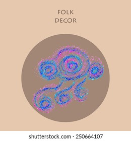 Vector oil pastel rainy cloud folk ornamental decor element 