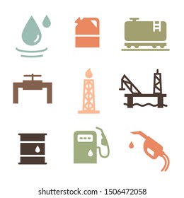  Vector Oil and petrol industry objects icons set isolated. Contains such Icons as Fuel Truck, Gas Station, Oil Factory, Transportation and more