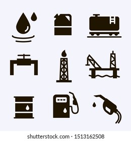  Vector Oil and petrol industry objects icons set in  black color.
