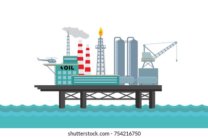 Vector oil platform on white background.