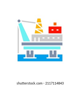 Plataforma de aceite vectorial en el mar, plataforma de combustible, icono de línea blanca de la estación de bombeo.