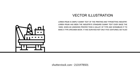 Vector oil platform in sea, fuel rig, pumping station one line icon. Continuous one line