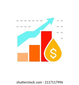 Vector oil price chart white line icon.