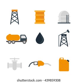 Vector oil production gas technology flat icon set isolated