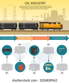 Vector Oil rig industry of processing petrol and transportation infographics set production elements