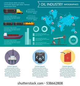 Vector Oil rig industry processing petrol and transportation infographics set of production elements.