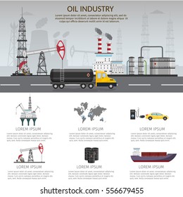 Vector of Oil rig industry processing petrol and transportation infographics set production elements.