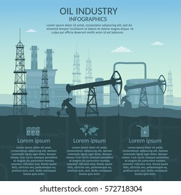 Vector Oil rig industry of processing petrol and transportation infographics set for production elements.