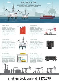 Vector Oil rig industry of processing petrol and transportation infographics set production elements.