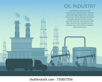 Vector Oil rig industry of processing petrol and transportation infographics set production elements.