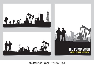 Vector of oil rig industry silhouettes background.