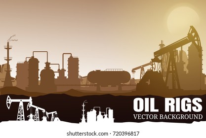 Vector Oil rig industry silhouettes background, Book Cover Design.