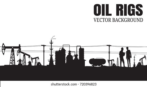 Vector Oil rig industry silhouettes background, Book Cover Design.