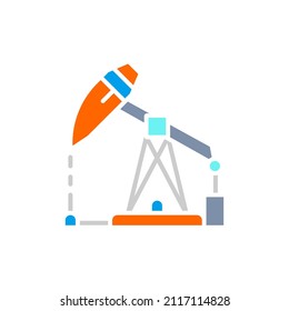 Vectoröl-Bohrinsel, Tankstelle, Pump-Jack-weiße Linie Symbol.