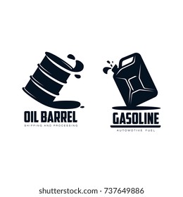 vector oil tin barrel, canister set simple flat icon pictogram isolated on a white background. Gas oil fuel, energy power industry symbol, sign silhouette