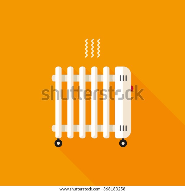 vector
oil-filled radiator heater / electric heater / working, turned on /
flat icon, modern illustration / white on
orange