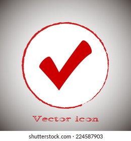 Vector ok icon Red button on a gray background.