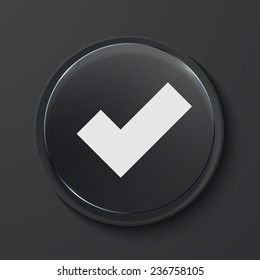 Vector ok modern black glass circle icon. Eps10