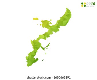 Vector Okinawa mapa mosaico triángulo de polígono verde y amarillo con fondo blanco. degradado de estilo.