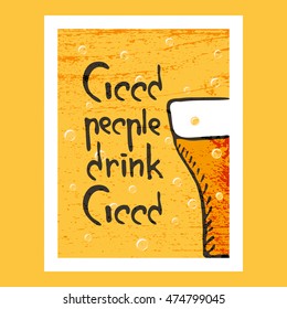 vector oktoberfest background with hand drawn words good people drink good beer and a glass of beer in a frame