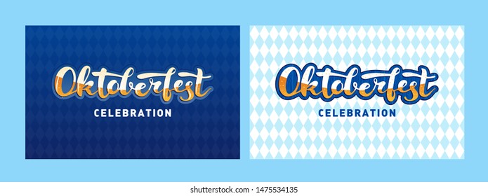 Vector oktoberfest banner template set. Hand drawn lettering text on retro country texture background. Design for flyer, card, invitation, beer menu, label, ad, event