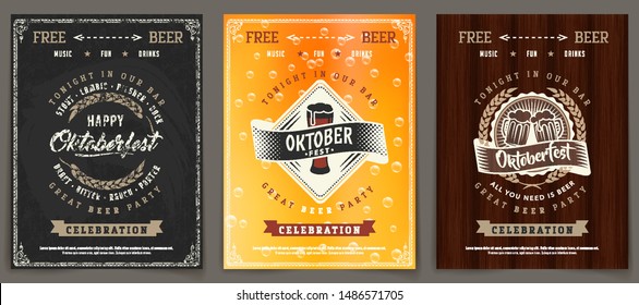 vector oktoberfest beer festival celebration template series of retro billboard or calling ad on antique scene classic white work star bar party black background scene festival wood ceremonial mark ce
