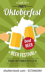 Vector oktoberfest beer festival poster or flyer template. Flat style.