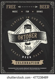 vector oktoberfest brew carnival ceremony pattern of retro billboard or invite advertisement on old-fashioned chalkboard texture classical holiday midnight texture bar popular banquet black vacation b