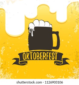 vector oktoberfest hand drawn label on orange beer background.Vintage graphic octoberfest poster, flyer or banner design template with beer
