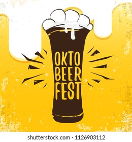 vector oktoberfest hand drawn label on orange beer background.Vintage graphic octoberfest poster, flyer or banner design template with beer
