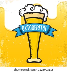 vector oktoberfest hand drawn label on orange beer background.Vintage graphic octoberfest poster, flyer or banner design template with beer

