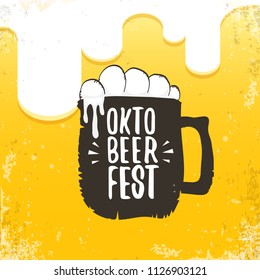 vector oktoberfest hand drawn label on orange beer background.Vintage graphic octoberfest poster, flyer or banner design template with beer
