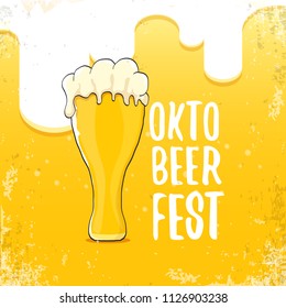 vector oktoberfest hand drawn label on orange beer background.Vintage graphic octoberfest poster, flyer or banner design template with beer
