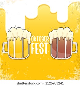 vector oktoberfest hand drawn label on orange beer background.Vintage graphic octoberfest poster, flyer or banner design template with beer
