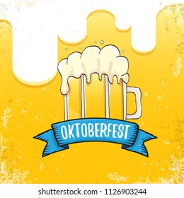 vector oktoberfest hand drawn label on orange beer background.Vintage graphic octoberfest poster, flyer or banner design template with beer
