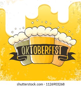 vector oktoberfest hand drawn label on orange beer background.Vintage graphic octoberfest poster, flyer or banner design template with beer
