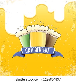 vector oktoberfest hand drawn label on orange beer background.Vintage graphic octoberfest poster, flyer or banner design template with beer
