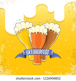 vector oktoberfest hand drawn label on orange beer background.Vintage graphic octoberfest poster, flyer or banner design template with beer
