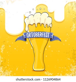 vector oktoberfest hand drawn label on orange beer background.Vintage graphic octoberfest poster, flyer or banner design template with beer
