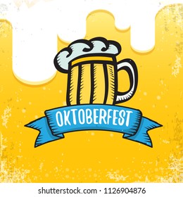 vector oktoberfest hand drawn label on orange beer background.Vintage graphic octoberfest poster, flyer or banner design template with beer
