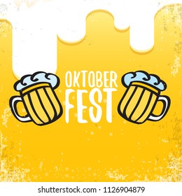 vector oktoberfest hand drawn label on orange beer background.Vintage graphic octoberfest poster, flyer or banner design template with beer
