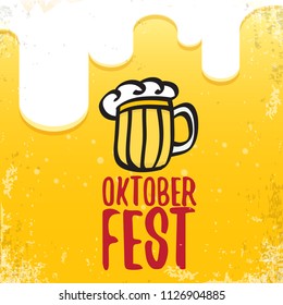 vector oktoberfest hand drawn label on orange beer background.Vintage graphic octoberfest poster, flyer or banner design template with beer
