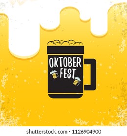 vector oktoberfest hand drawn label on orange beer background.Vintage graphic octoberfest poster, flyer or banner design template with beer
