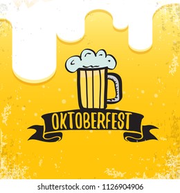 vector oktoberfest hand drawn label on orange beer background.Vintage graphic octoberfest poster, flyer or banner design template with beer

